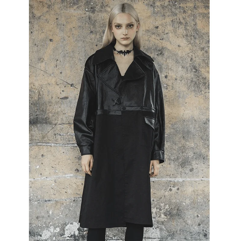 Women's Goth Detachable Two-pieces Faux Leather Loose Jacket Collared Jacket Crew Neck Jacket Turtle Neck Jacket Women's Goth Detachable Two-pieces Faux Leather Loose Jacket Collared Jacket Crew Neck Jacket Turtle Neck Jacket