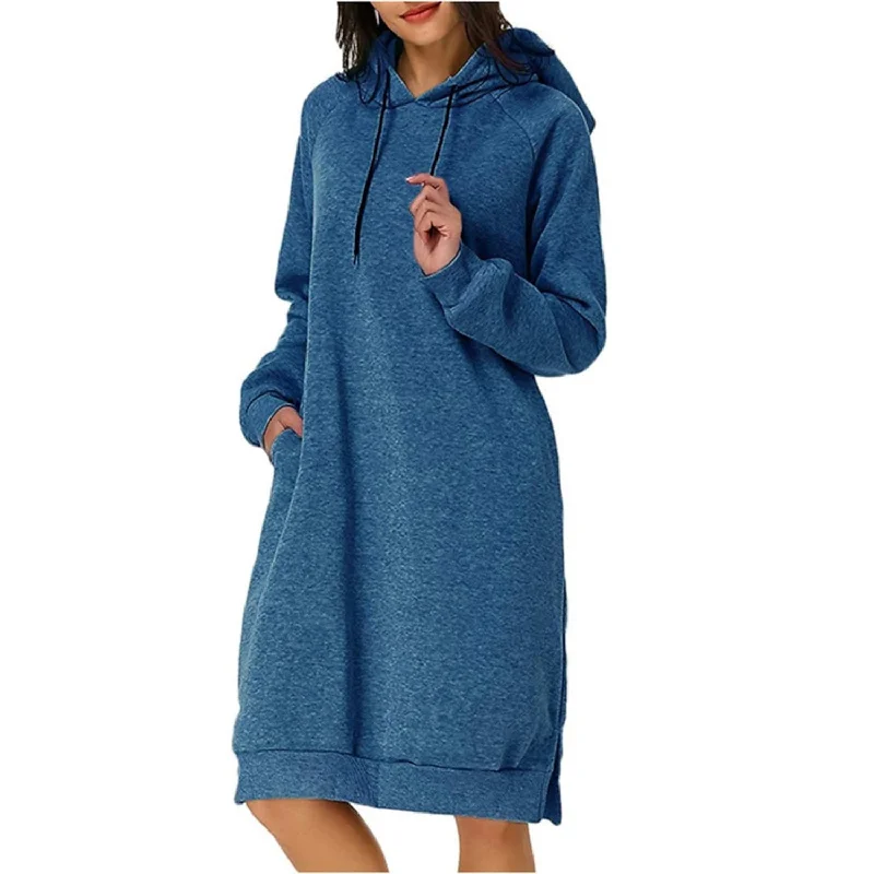 Womens Pullover Hoodie Dress Short Puff Sleeve