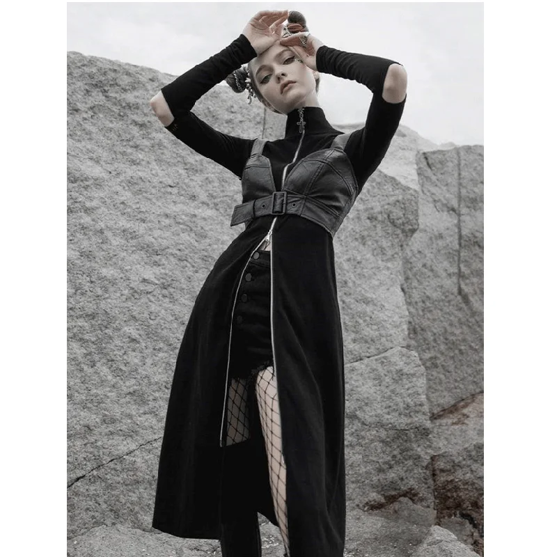 Women's Stand Collar Zipper Cross Cutout Coats Structured Wool Blazer