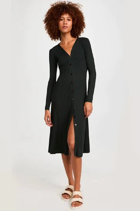 A Coste Flare Cardigan Dress - Dark Cedar Neon metallic Matte