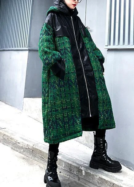 Aesthetic knitted coat trendy plus size green hooded zippered coats Classic Trench Coat