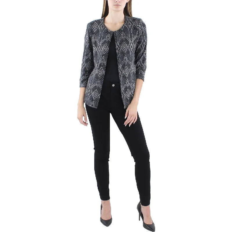 Alex Evenings Womens Glitter Cardigan Collarless Blazer Sequined Glittery Shiny