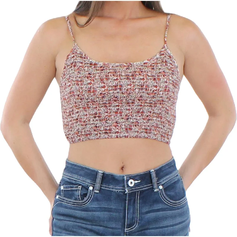 Angie Womens Cropped Smocked Tank Top sequin tank top