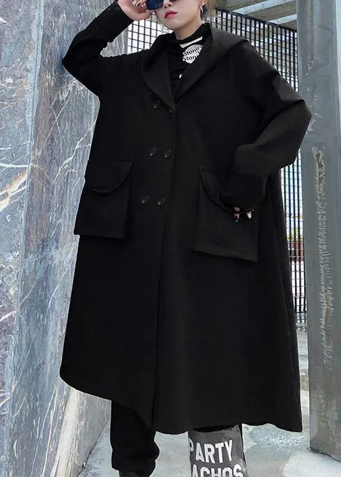 Art black Fine outwear coat hooded double breast fall outwears Luxury Cashmere Wrap