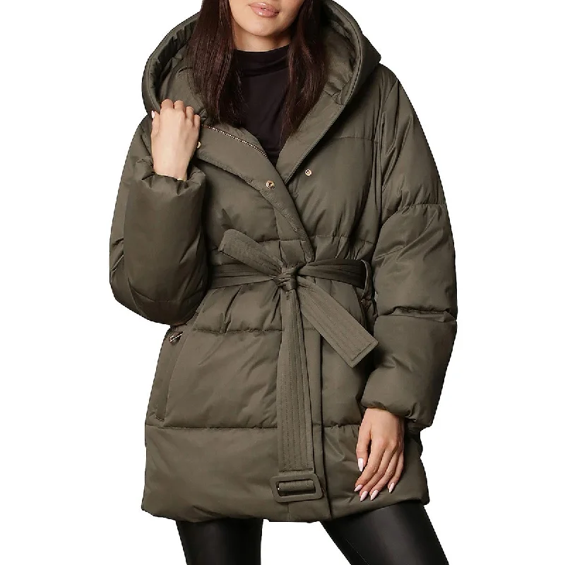 Avec Les Filles Women's Hooded Wrap Puffer Coat with Belt Hooded Raincoat Women
