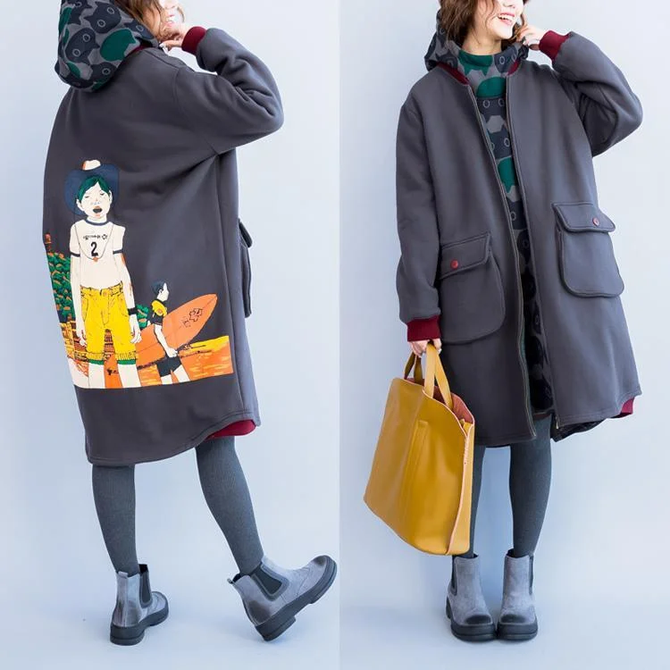 Back print hoodie womens winter coats gray warm woolen cardigans plus size outwear Herringbone Houndstooth Plaid Back print hoodie womens winter coats gray warm woolen cardigans plus size outwear Herringbone Houndstooth Plaid