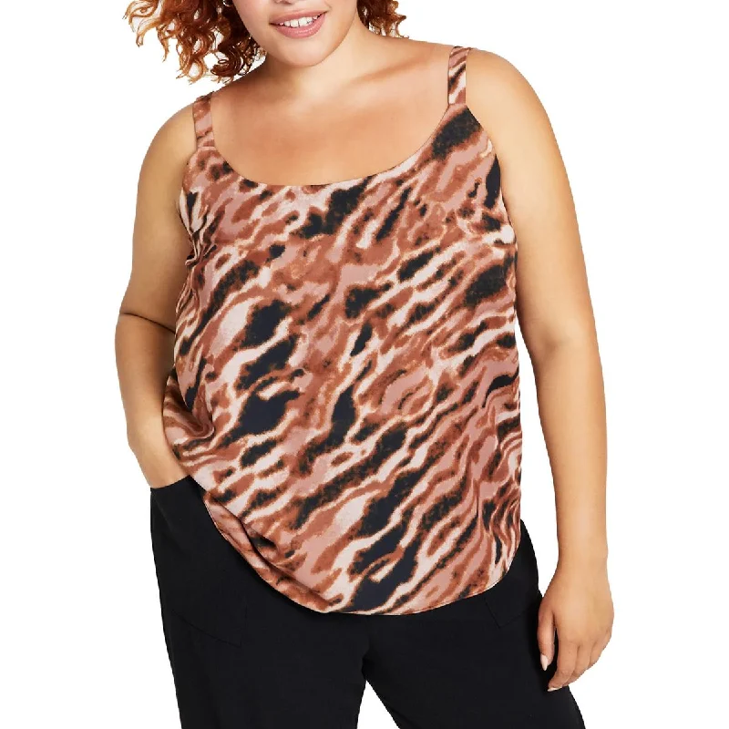 Bar III Womens Plus Animal Print Shell Tank Top high neck tank