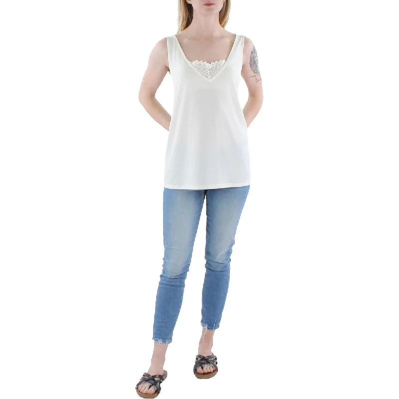 Black Tape_ Womens Plus Lace Inset Layering Tank Top ivory tank top