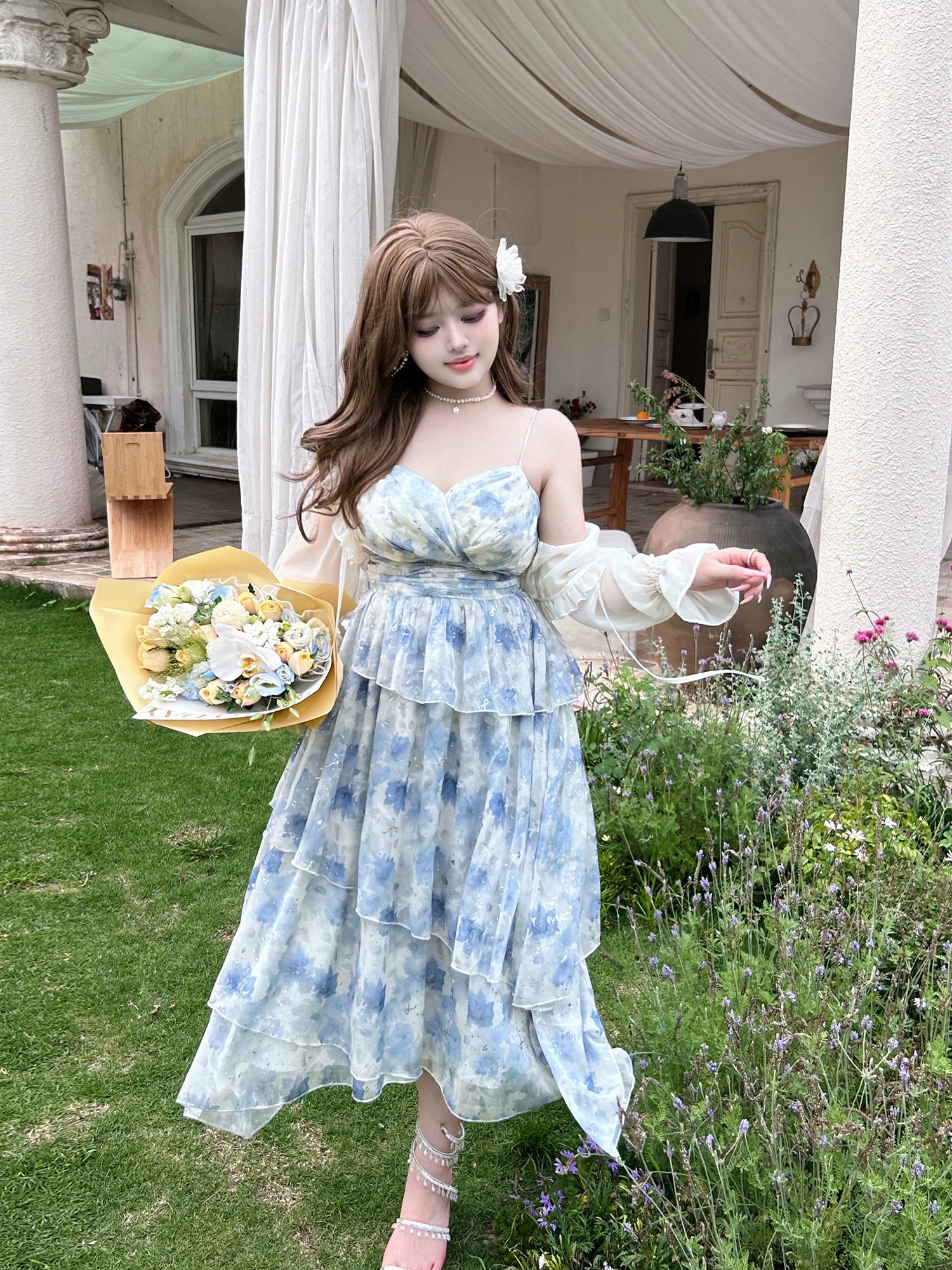 Yingtang~Plus Size Blue Lolita JSK Dress Cardigan Set New Arrival Terry Blend Velvet Blend Canvas Blend Yingtang~Plus Size Blue Lolita JSK Dress Cardigan Set New Arrival Terry Blend Velvet Blend Canvas Blend