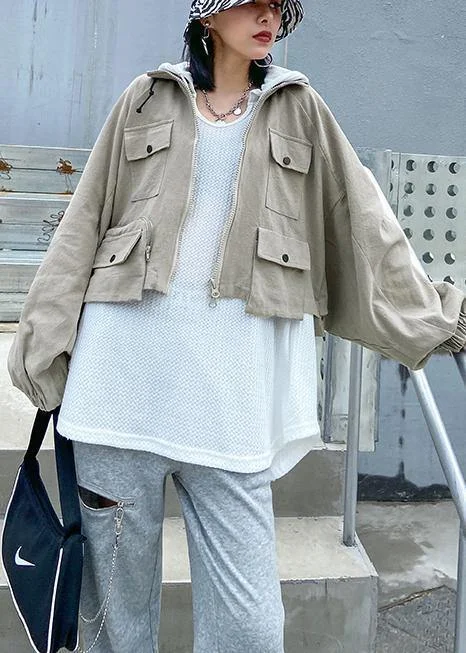 Bohemian lapel zippered fine coats women blouses beige Art outwear Quilted Hybrid Jacket