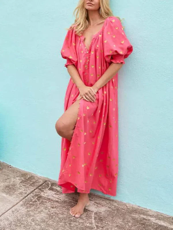 Printed Cardigan Short Charming Sleeve Oversized Midi Dress Silk Blend Satin Velvet