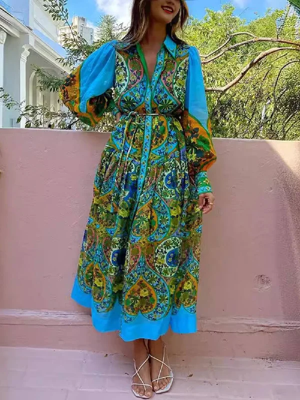 Ethnic Print Cardigan Charming Lace-Up Lapel Long-Sleeved Dress Real Fur Shearling Chenille Ethnic Print Cardigan Charming Lace-Up Lapel Long-Sleeved Dress Real Fur Shearling Chenille