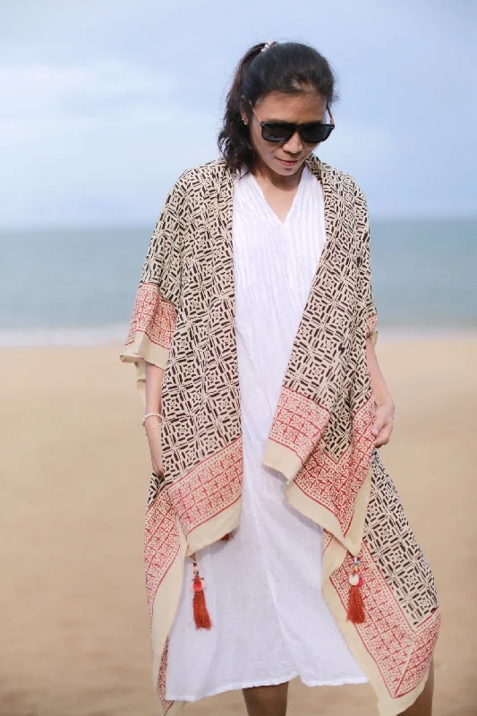 COTTON BLOCK PRINT CARDIGAN ANIKA Seamless Knitted Crochet