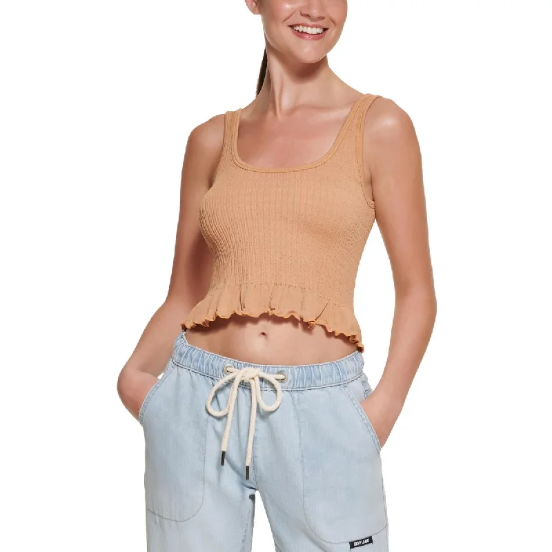 DKNY Jeans Womens Cropped Smocked Tank Top playful tank top