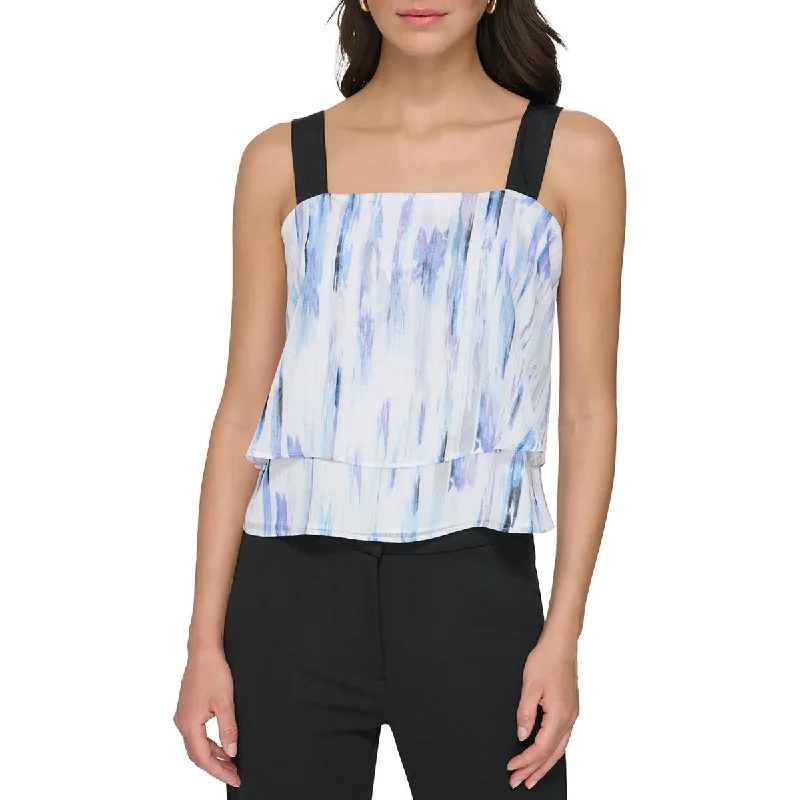 DKNY Womens Metallic Double Layer Tank Top low neck tank