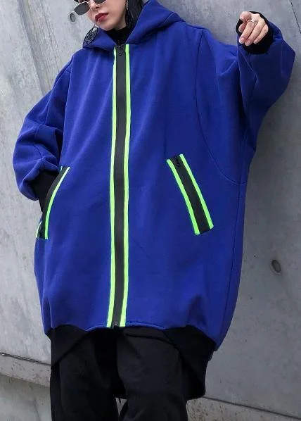 Elegant hooded zippered tunic pattern blue thick Dresses coats Casual Denim Jacket