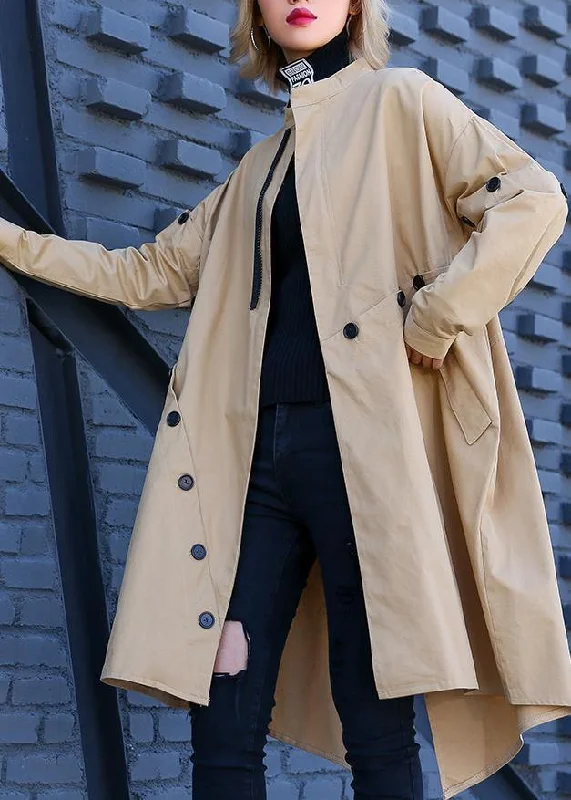 Elegant khaki Coat Women plus size medium length stand collar asymmetric coat Classic Riding Jacket Elegant khaki Coat Women plus size medium length stand collar asymmetric coat Classic Riding Jacket