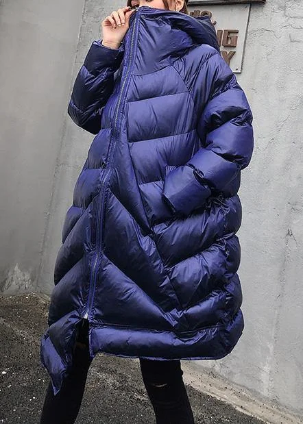 Elegant plus size clothing winter coats blue hooded zippered women parka Warm Down Parka