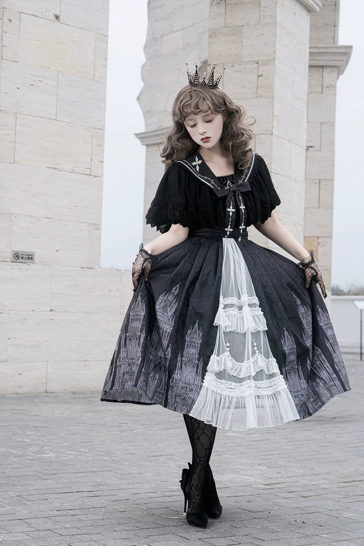 Cornfield Lolita~Silent Church~Gothic Lolita JSK Front Open Printed Dress and Thin Cardigan Set Solid Print Embellished Cornfield Lolita~Silent Church~Gothic Lolita JSK Front Open Printed Dress and Thin Cardigan Set Solid Print Embellished