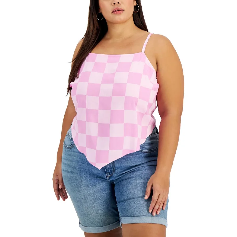 Grayson Threads Womens Plus Check Print Tie Back Tank Top peach tank top