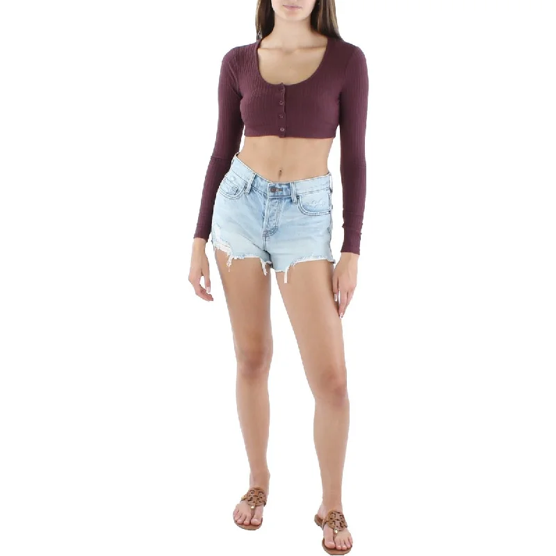 Hippie Rose Womens Juniors Cardigan Long Sleeve Cropped Machine Wash Dry Clean Hand Wash