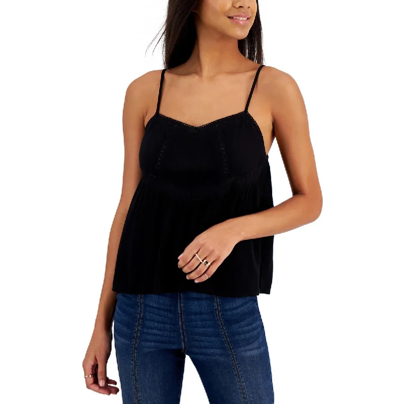 Hippie Rose Womens Juniors Crochet Trim Gauze Tank Top teal tank top