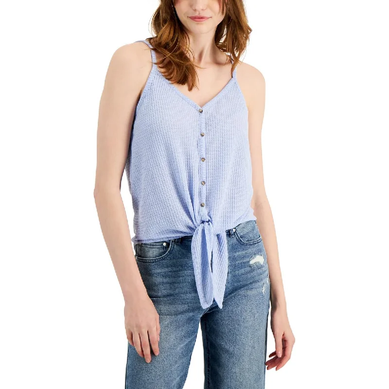 Hippie Rose Womens Juniors Sleeveless Knot-Front Tank Top bronze tank top
