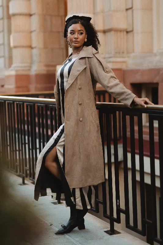 Holly Coat in Tan Suede Buttoned Peplum Coat