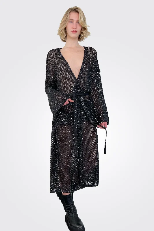 Kiah Knitted Coat - Black Zipper Front Biker Jacket