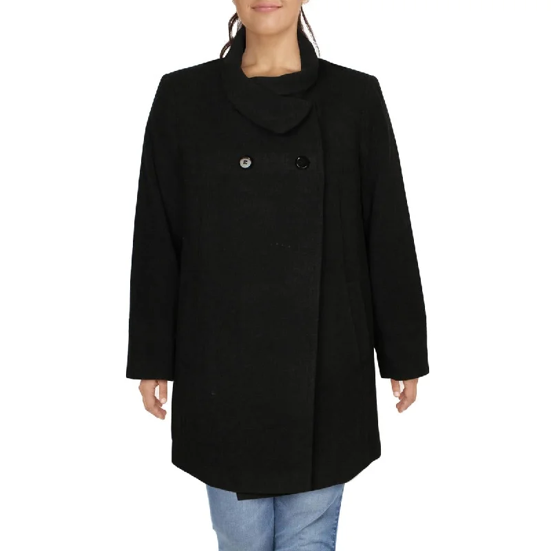 Larry Levine Women's Plus Size Double Breasted Mid-Length Wool Coat Cozy Fleece Hoodie Larry Levine Women's Plus Size Double Breasted Mid-Length Wool Coat Cozy Fleece Hoodie