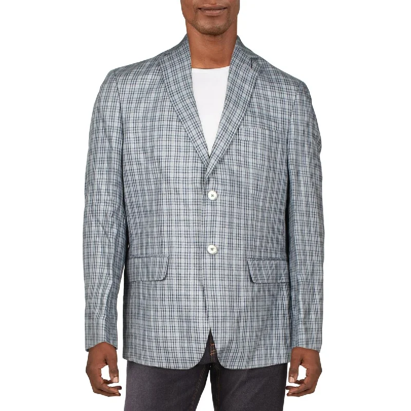 Lauren Ralph Lauren Mens Linen Plaid Sportcoat Quilted Puffer Jacket