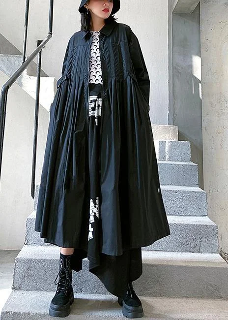 Loose lapel Cinched fine coats women black baggy coat Pastel Wool Peacoat