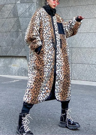 Loose Square Collar zippered fine fall coats women Leopard coats Recycled Down Jacket