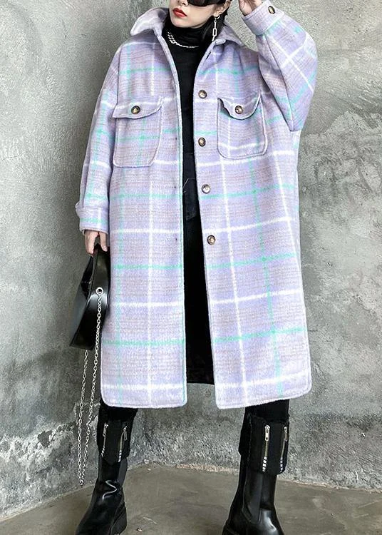 Luxury light blue plaid wool coat winter lapel asymmetric coats Elegant Satin Bolero