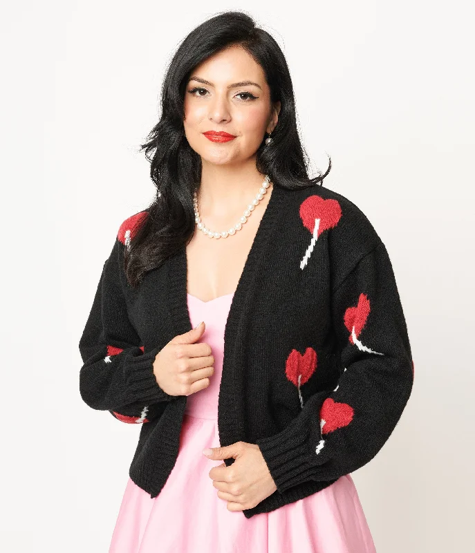 Magnolia Place Black Heart Lollipop Open Cardigan Soft Cozy Warm