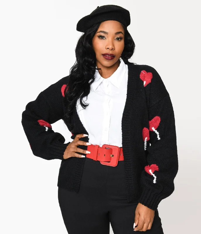 Magnolia Place Plus Size Black Heart Lollipop Open Cardigan Anti-Pilling Anti-Shrink Durable Magnolia Place Plus Size Black Heart Lollipop Open Cardigan Anti-Pilling Anti-Shrink Durable