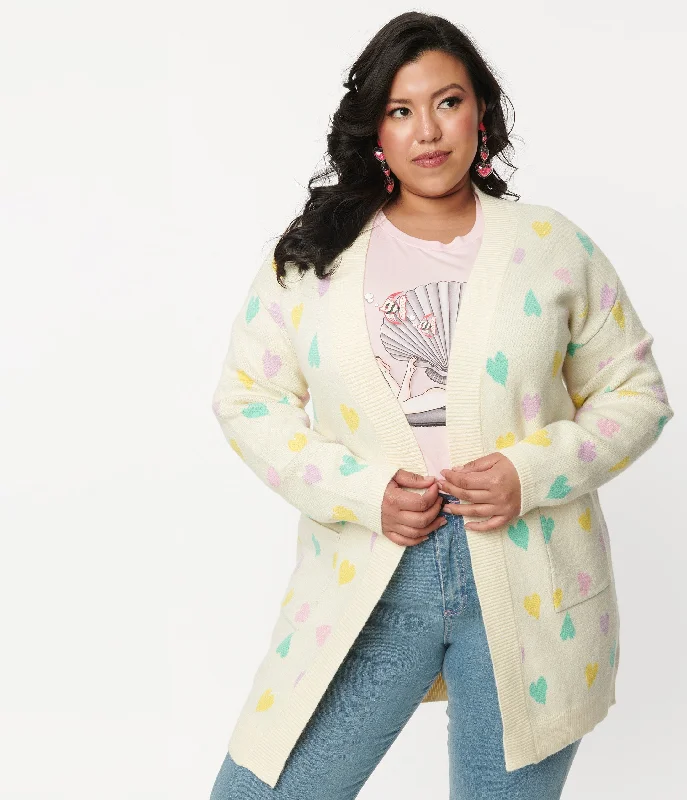 Magnolia Place Plus Size Cream & Pastel Hearts Cardigan Iron Safe Non-Iron Wrinkle Free Magnolia Place Plus Size Cream & Pastel Hearts Cardigan Iron Safe Non-Iron Wrinkle Free
