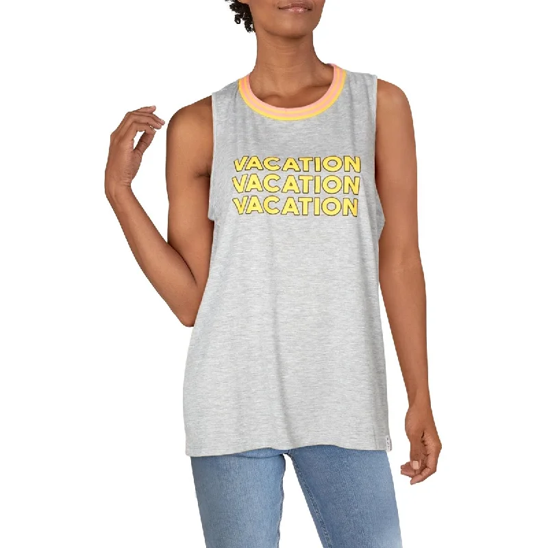 Marc New York Performance Womens Vacation Graphic Ribbed Trim Tank Top off shoulder tank
