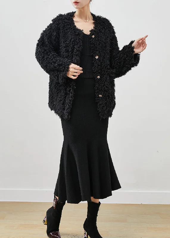 Modern Black Sequins Faux Fur Coats And Dress Two-Piece Set Winter Hooded Parka Coat Modern Black Sequins Faux Fur Coats And Dress Two-Piece Set Winter Hooded Parka Coat