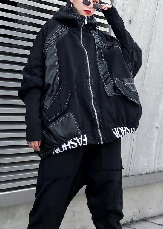 Modern denim black Plus Size for women Sewing zippered patchwork coats Fashionable Blazer Coat