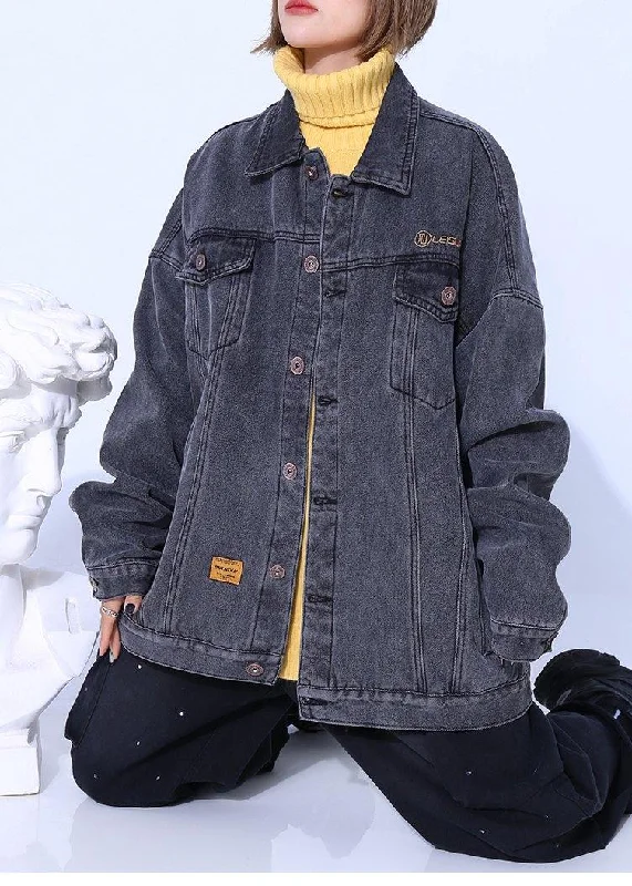 Natural Denim Plus Size Box Coat Hooded Asymmetric Outwear Thick Layered Jacket