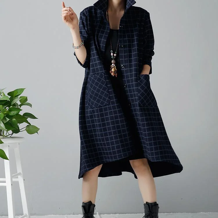Navy plaid winter shirt dresses oversize cardigans Glossy Satin Silk
