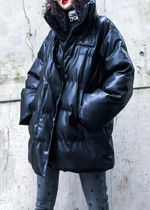 New oversized warm winter coat black high neck Button women parka Elegant Wool Jacket
