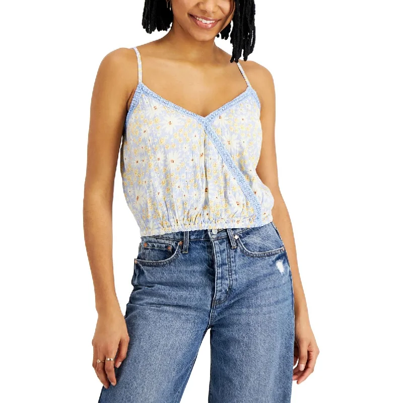 Planet Gold Womens Juniors Crochet trim Stretch Tank Top coral tank top