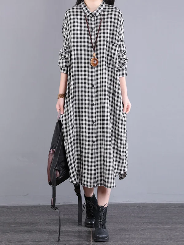 Plus Size Women Casual Plaid Pocket Loose Linen Cardigan Dress Lightweight Heavyweight Midweight Plus Size Women Casual Plaid Pocket Loose Linen Cardigan Dress Lightweight Heavyweight Midweight