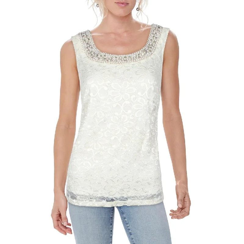 R&M Richards Womens Lace Embellished Tank Top lime green tank