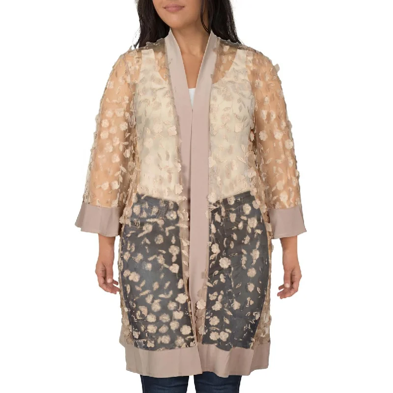 R&M Richards Womens Plus Applique Cardigan Open-Front Blazer Fitted Loose Oversized