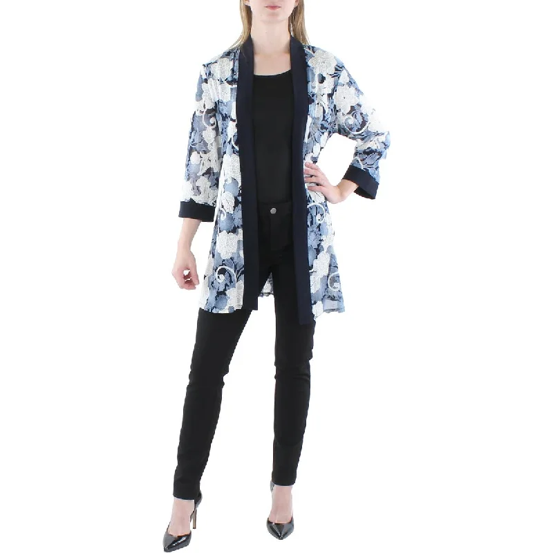R&M Richards Womens Printed Cardigan Duster Blazer Velvet Chenille Corduroy