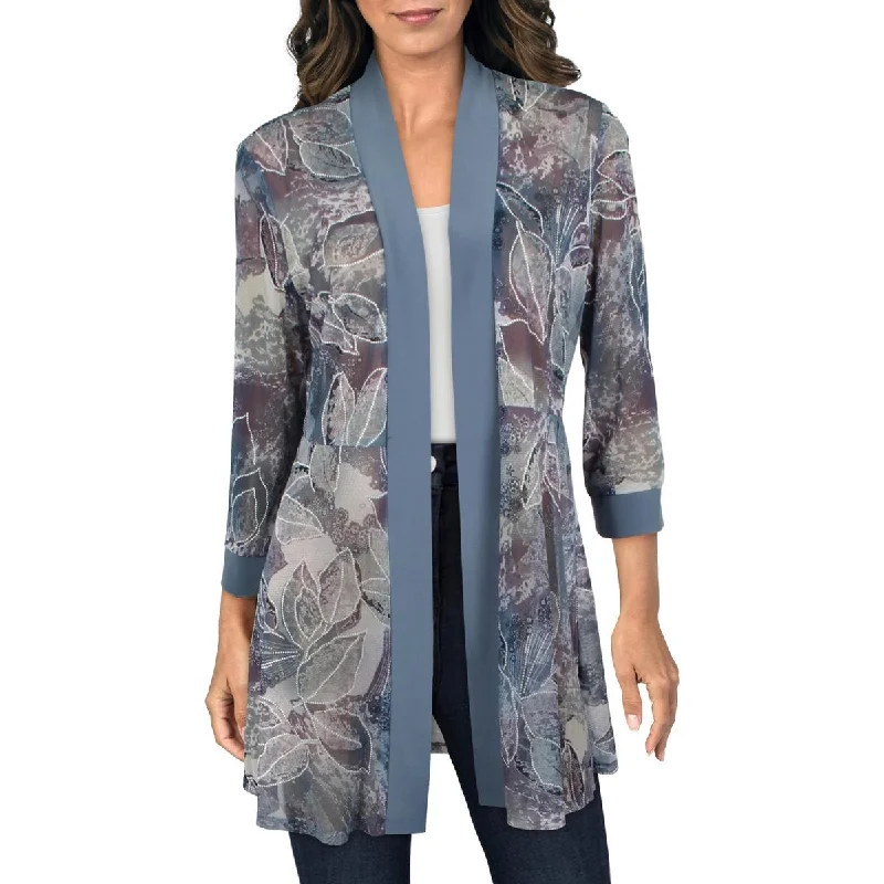 R&M Richards Womens Printed Cardigan Open-Front Blazer Anti-Pilling Anti-Shrink Durable