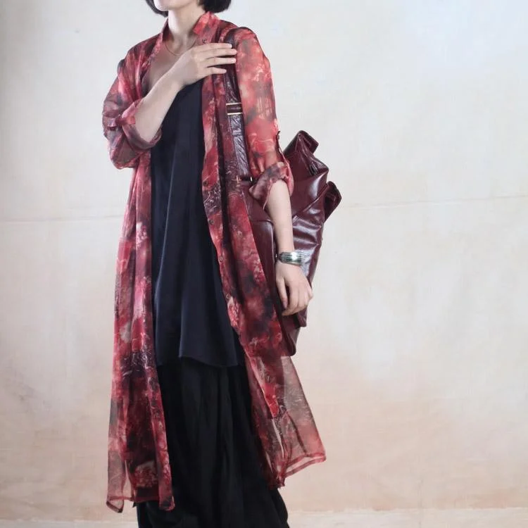 Red see-through dress summer chiffon dress floral long maxi cardigan sundress Boat Neck Shawl Collar Notched Collar Red see-through dress summer chiffon dress floral long maxi cardigan sundress Boat Neck Shawl Collar Notched Collar